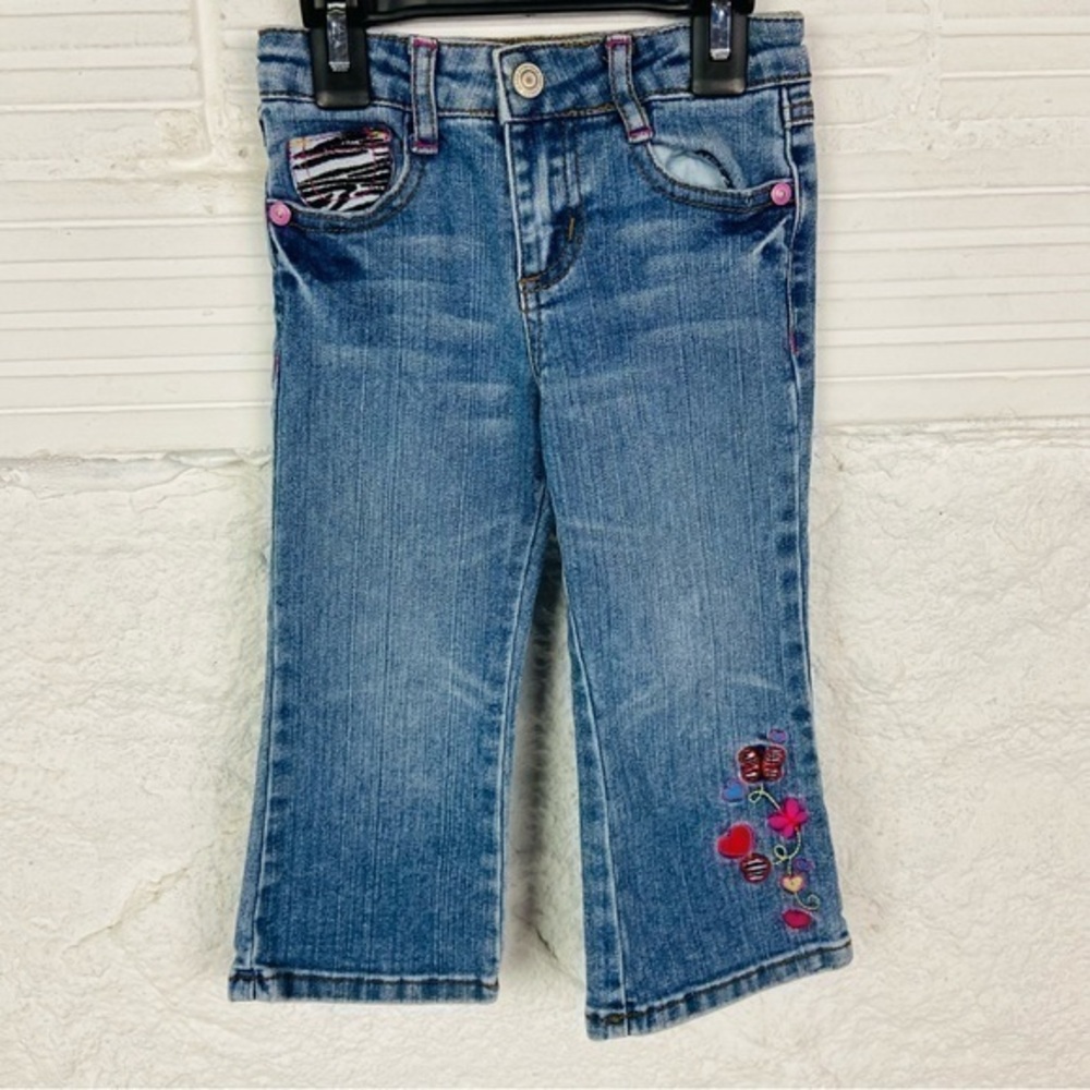 Zana Di Kids Blue Colorful butterfly floral zebra Embroidery denim jeans size 2T